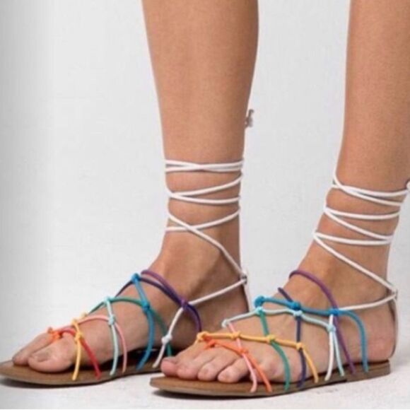 Gladiator Rainbow Tie Lace Up Sandal Shoe Size 11 - Picture 1 of 6